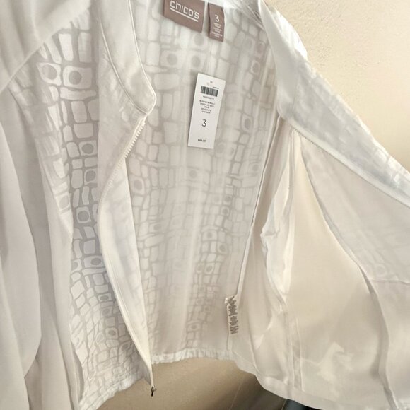 NWT Chico’s Blocked Burnout Sporty Zip Sheer Jacket – Optic White Size 3 (XL/16) - Picture 9 of 12